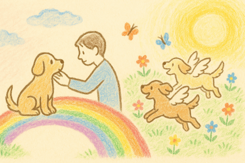 Dog crossing rainbow bridge
